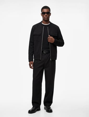 Slim Fit Uzun Kollu Kapaklı Cepli Fermuarlı Kolej Yaka Bomber Ceket