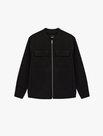 Slim Fit Uzun Kollu Kapaklı Cepli Fermuarlı Kolej Yaka Bomber Ceket