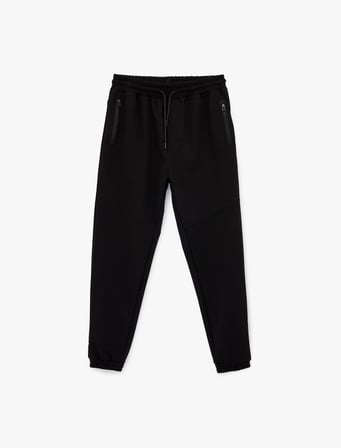 Regular Fit Fermuarlı Cepli Pamuklu Beli Bağcıklı Jogger Eşofman Altı