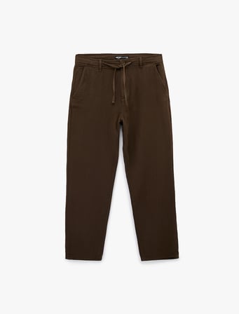 Pamuklu Cepli Straight Fit Beli Bağcıklı Düğmeli Pantolon