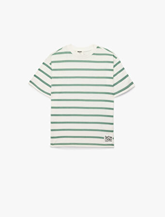 Kısa Kollu Bisiklet Yaka Pamuklu Çizgili Tişört