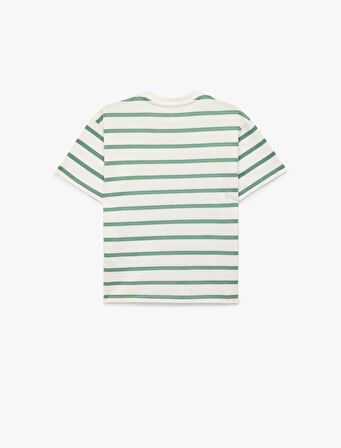 Kısa Kollu Bisiklet Yaka Pamuklu Çizgili Tişört