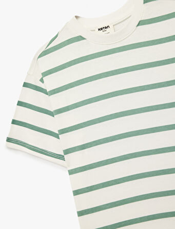 Kısa Kollu Bisiklet Yaka Pamuklu Çizgili Tişört