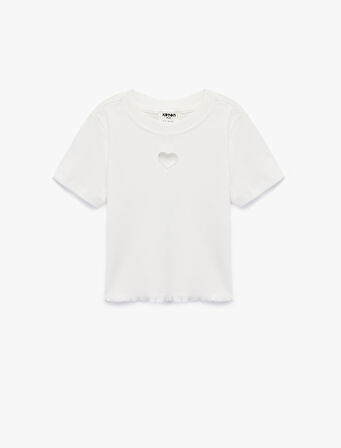 Pamuklu Kısa Kollu Kalp Pencere Detaylı Crop Tişört