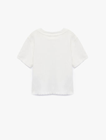 Pamuklu Kısa Kollu Kalp Pencere Detaylı Crop Tişört