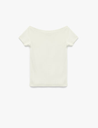 Asimetrik Düşük Omuz Kısa Kollu Modal Tişört