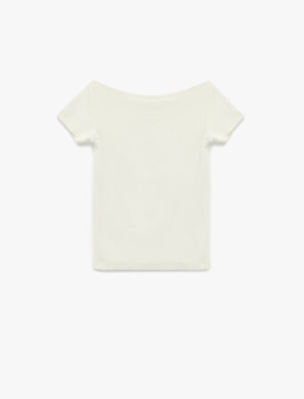 Asimetrik Düşük Omuz Kısa Kollu Modal Tişört