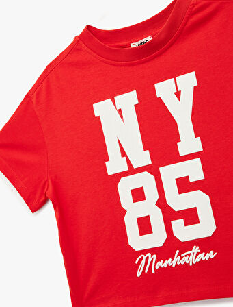 Kısa Kollu Bisiklet Yaka Pamuklu Baskılı Tişört