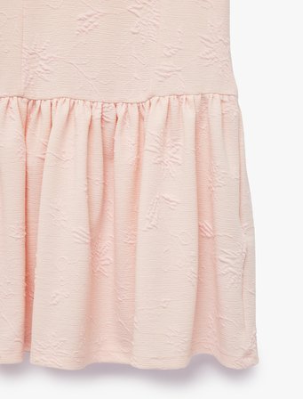 Bisiklet Yaka Floral Dokulu Fiyonk Detaylı A Kesim Fırfırlı Kolsuz Elbise