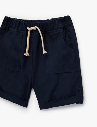 Pamuklu Cepli Duble Paça Beli Bağcıklı Gabardin Şort