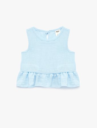 Bisiklet Yaka Kolsuz Fırfırlı Bluz
