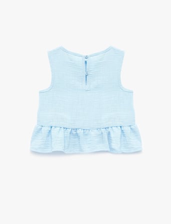 Bisiklet Yaka Kolsuz Fırfırlı Bluz
