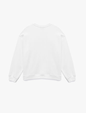 Stitch Lisanslı Bisiklet Yaka Baskılı Oversize Sweatshirt