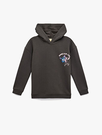 Stitch Lisanslı Baskılı Uzun Kollu Kapüşonlu Oversize Sweatshirt