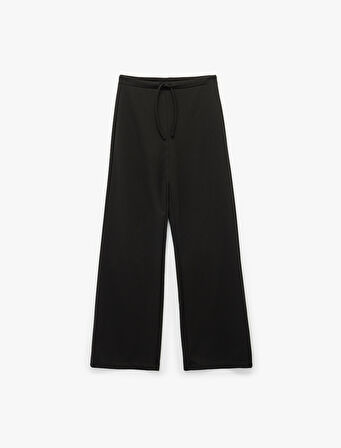 Yüksek Bel Bağcıklı Geniş Paça Pantolon