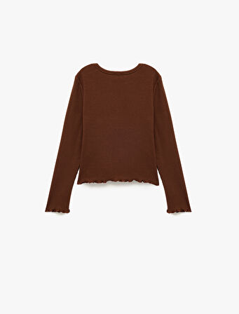 Ribanalı Uzun Kollu Bisiklet Yaka Pamuklu Tişört