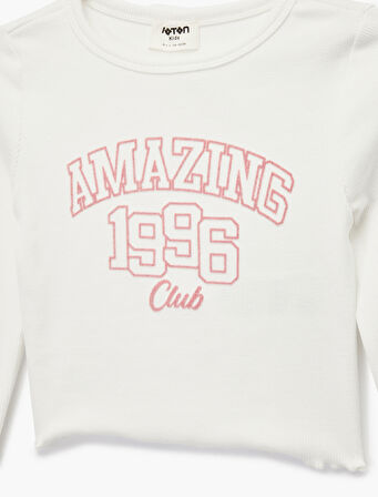 Baskılı Bisiklet Yaka Pamuklu Uzun Kollu Tişört