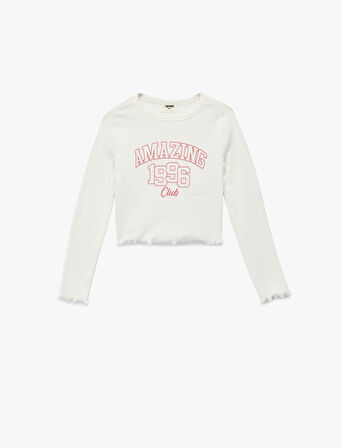 Baskılı Bisiklet Yaka Pamuklu Uzun Kollu Tişört