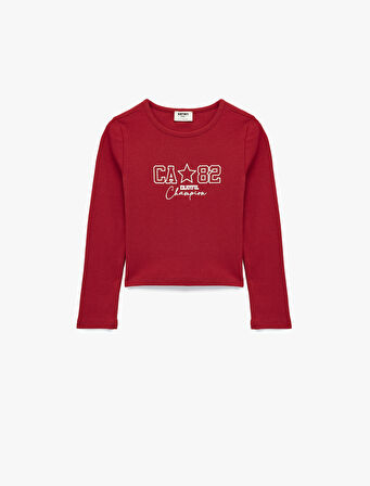 Pamuklu Baskılı  Bisiklet Yaka Uzun Kollu Tişört