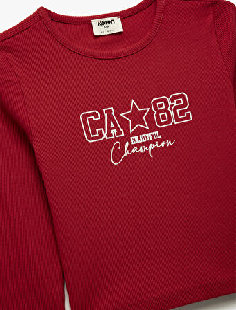 Pamuklu Baskılı  Bisiklet Yaka Uzun Kollu Tişört