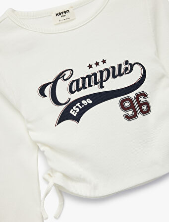 Pamuklu Uzun Kollu Büzgü Detaylı Bisiklet Yaka Crop Tişört