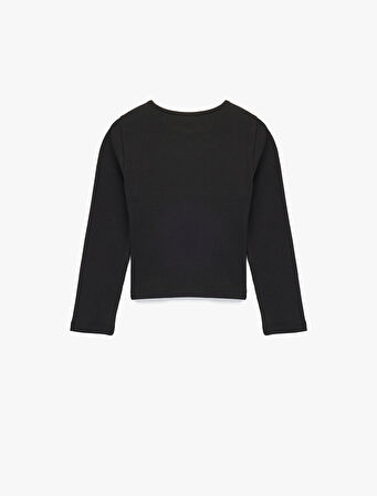 Pamuklu Fiyonk Baskılı Bisiklet Yaka Uzun Kollu Tişört