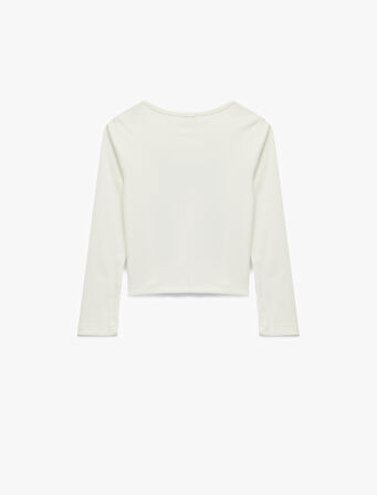 Pamuklu Uzun Kollu Bisiklet Yaka Fiyonk Baskılı Tişört