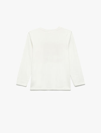 Pamuklu Uzun Kollu Bisiklet Yaka Fiyonk Baskılı Tişört