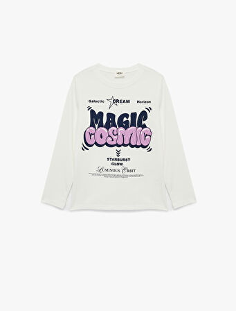 Pamuklu Bisiklet Yaka Uzun Kollu Baskılı Tişört