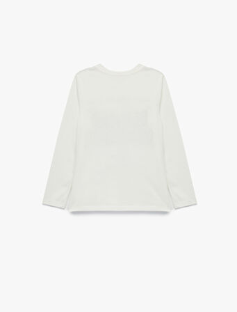 Pamuklu Bisiklet Yaka Uzun Kollu Baskılı Tişört