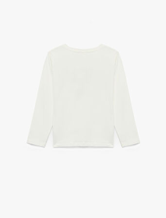 Uzun Kollu Bisiklet Yaka Pamuklu Simli Baskılı Tişört