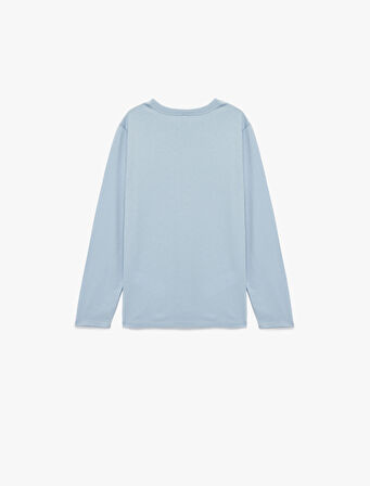 Bisiklet Yaka Pamuklu Baskılı Uzun Kollu Tişört