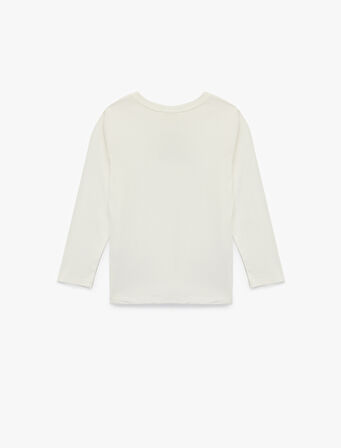 xUzun Kollu Bisiklet Yaka Tavşan Nakışlı Pamuklu Tişört