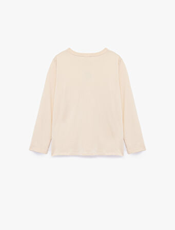 Uzun Kollu Bisiklet Yaka Nakışlı Pamuklu Tişört