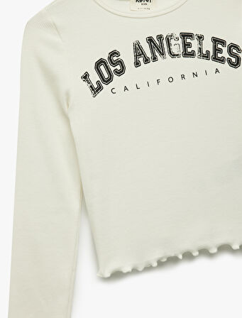 Pamuklu Uzun Kollu Bisiklet Yaka Baskılı Tişört