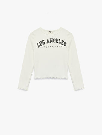 Pamuklu Uzun Kollu Bisiklet Yaka Baskılı Tişört