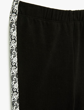 Dantel Şerit Detaylı Beli Lastikli Pamuklu Tayt