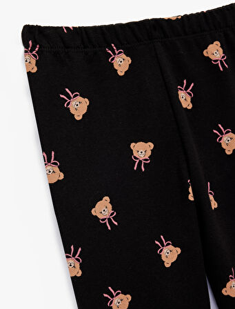 Beli Lastikli Ayıcık Baskılı Pamuklu Tayt