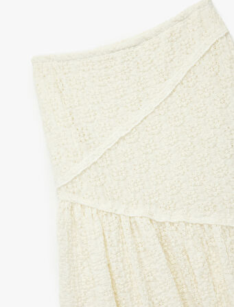 Dantel Detaylı Beli Lastikli Volanlı Midi Etek