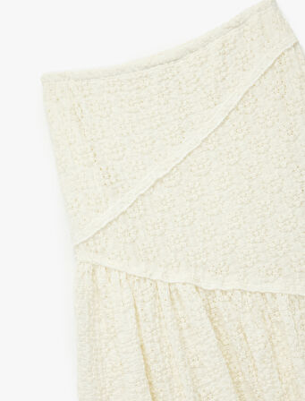 Dantel Detaylı Beli Lastikli Volanlı Midi Etek