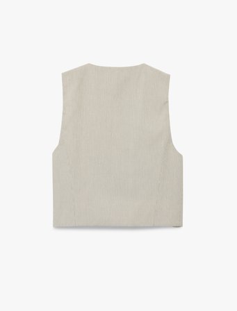 Keten Görünümlü V Yaka Çizgili Blazer Yelek