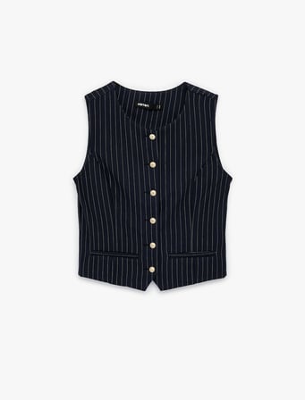 Slim Fit Bisiklet Yaka Düğmeli Çizgili Yelek