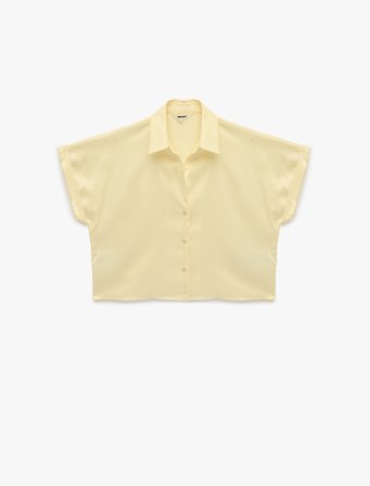 Kısa Kollu Kaçık Yaka Oversize Saten Gömlek