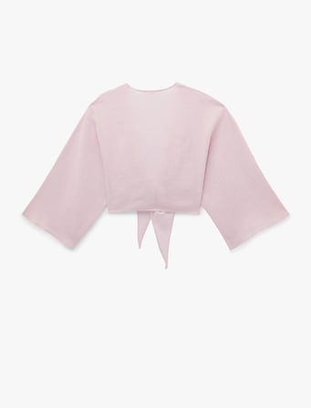 Geniş 3/4 Kol Kruvaze Önden Bağlamalı Crop Bluz