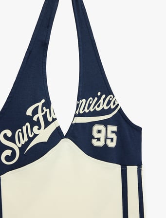 Slim Fit Baskılı Kolsuz Halter Yaka Atlet