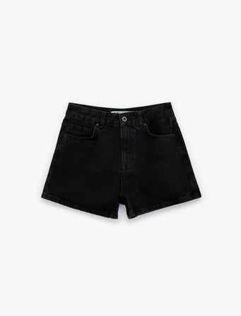 Normal Bel Düğmeli Pamuklu Rahat Kalıp Mini Denim Şort