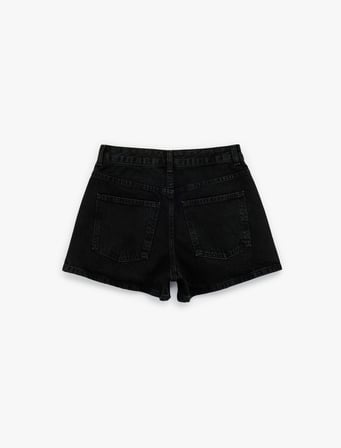Normal Bel Düğmeli Pamuklu Rahat Kalıp Mini Denim Şort