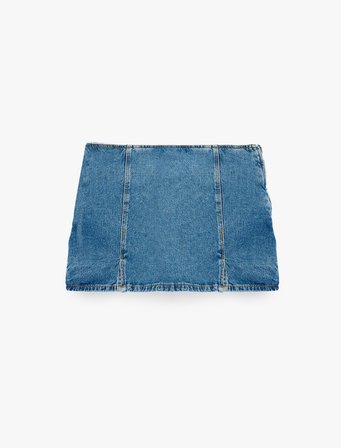 Yırtmaç Detaylı Pamuklu Mini Denim Şort Etek