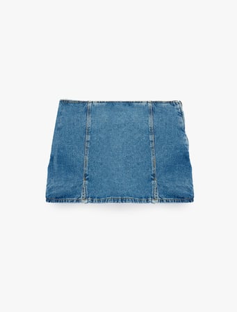 Yırtmaç Detaylı Pamuklu Mini Denim Şort Etek