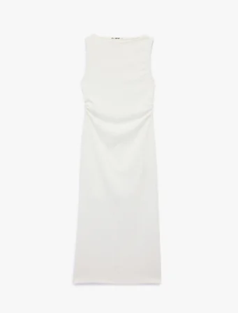 Bürümcük Kolsuz Dik Yaka Midi Bodycon Elbise